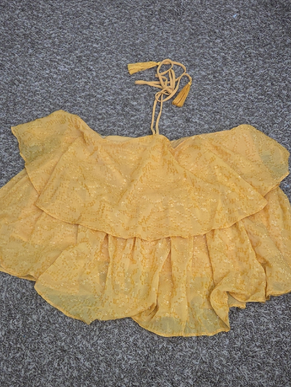 AEOM Yellow Ruffle Dressy Tank With Tie Neck SIZE L